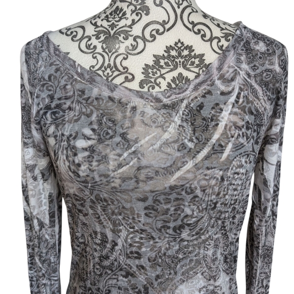 prAna Rapture Top Women S Cotton Blend Semi Sheer Grey White Y2K Shabby Fairy - Picture 4 of 15